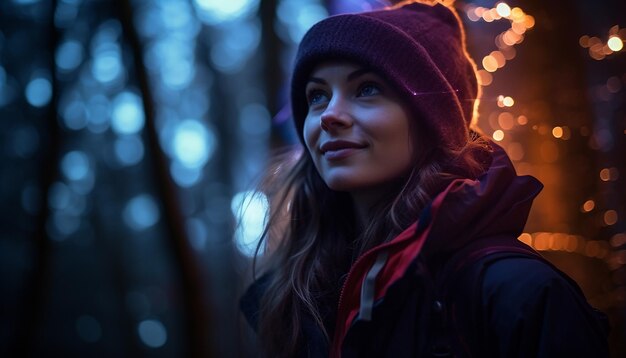 Neonlichten in het bos.