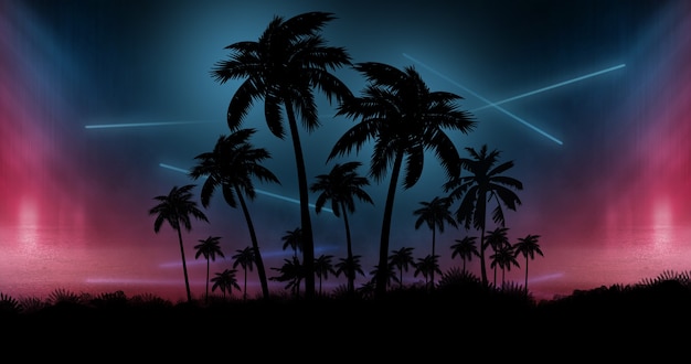 Neonlichten met palmbomen achtergrond