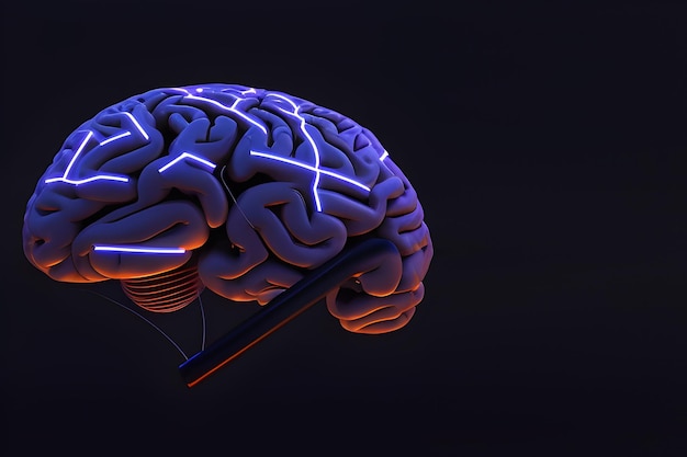 Neonlichten paarse hersenen op een donkere achtergrond AI Generative