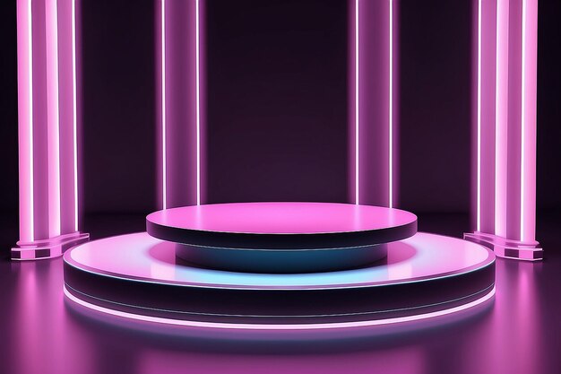 Фото neonlit 3d studio podium abstract background for product presentations