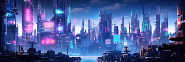 Neonlit city cyberpunk aesthetics digital age allure luminous metropolis vibrant nightlife urban neon enchantment Generated by AI