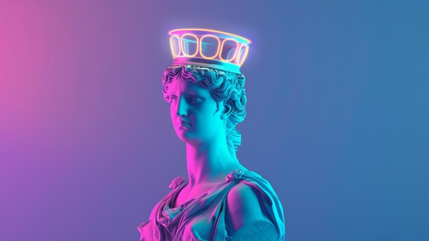 Foto neonlit classical sculpture with a crown