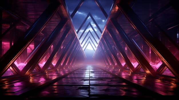 Neonlit Geometric Tech Tunnel With A Futuristic