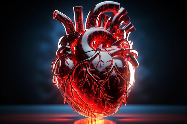 Neonlit human heart and pulse on a dark captivating background