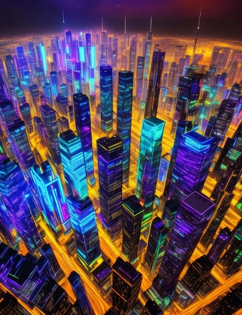 Foto una metropoli illuminata dai neon