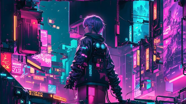 Premium AI Image  The neonlit streets of a cyberpunk anime night city with  this captivating 4K wallpaper generated by