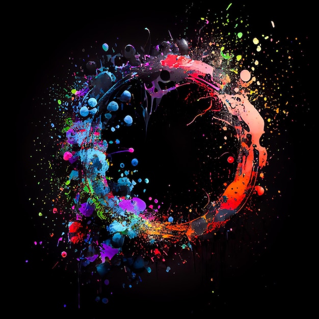 Neonpaint circle splash isolated on black background neoncolor acrylic blots abstract splashes grung