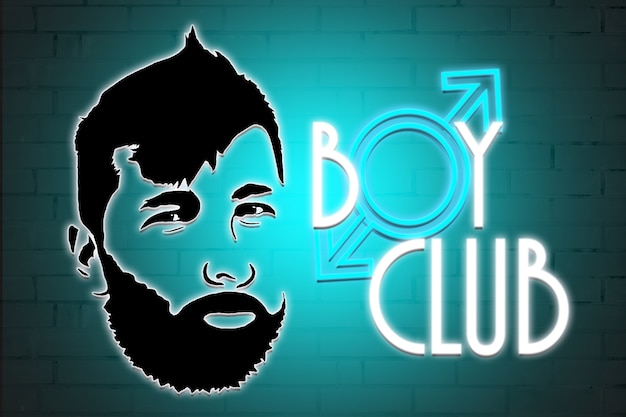 Neonreclame portret van een man met de inscriptie herenclub.