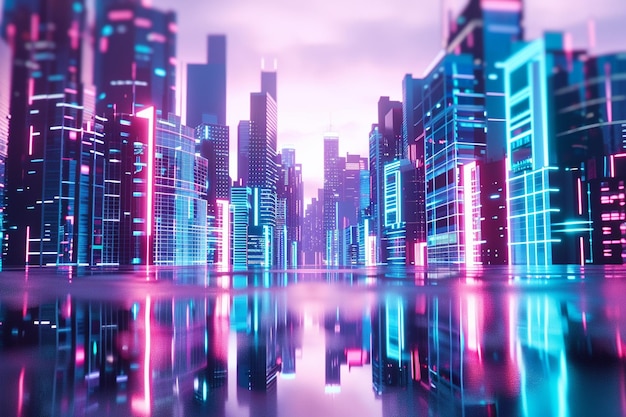 Neonverlichte cyberstad waar avatars individuen uitdrukken