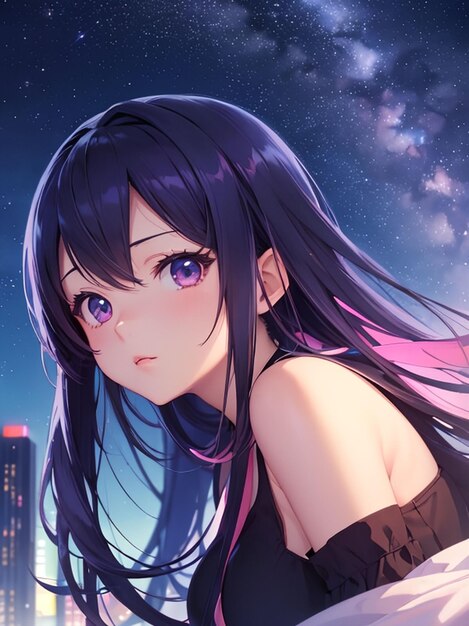 Wallpaper girl, long hair, anime, beautiful, purple eyes, pretty