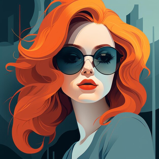 Photo neopop illustration stunning lady with red hair and sunglasses