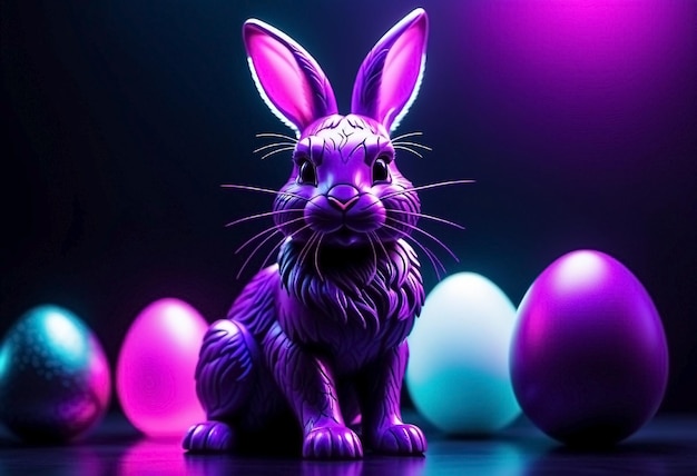 Neopunk Easter bunny Happy Easter concept Stylish purple neon AI generated