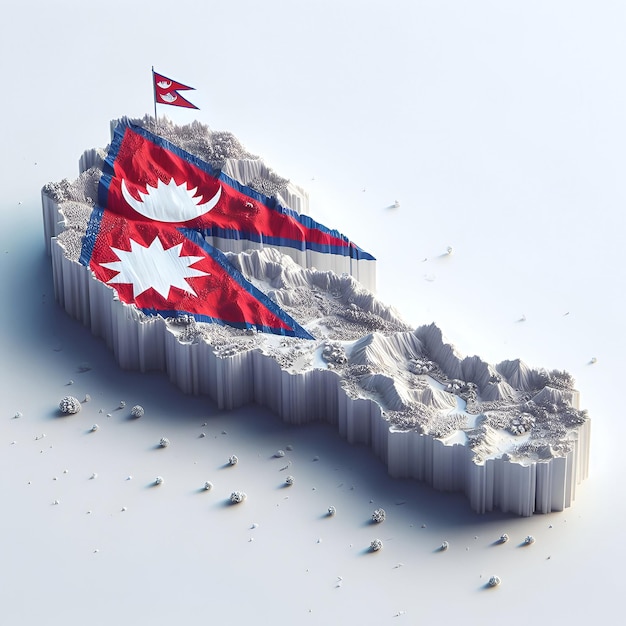 Nepal 3d rendering kaart Nepal landkaart met zijn vlag geïsoleerd op het 3d illustratie ontwerp