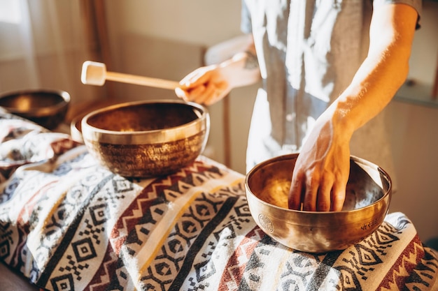 Nepal Buddha copper singing bowl at spa salon Spa Sound therapy recreation meditation