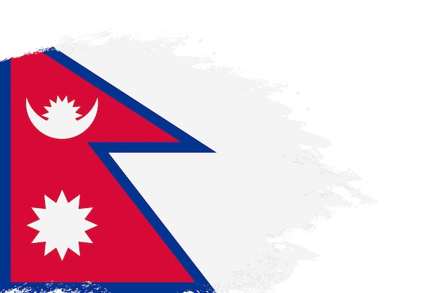 Nepal flag on a stained stroke brush painted isolated white background with copy space