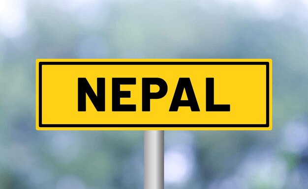Nepal road sign on blur background