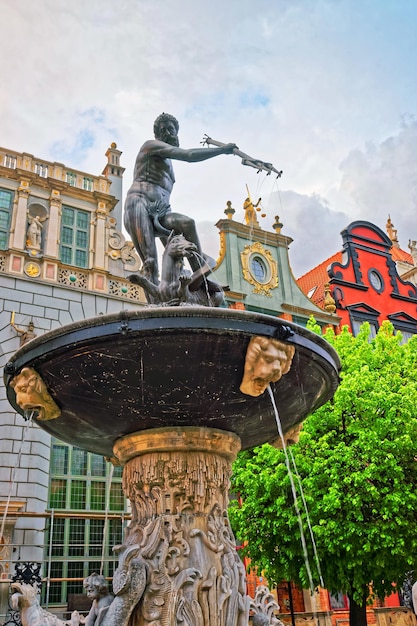 Neptune Monument on Long Market Square in the old city center in Gdansk, Poland