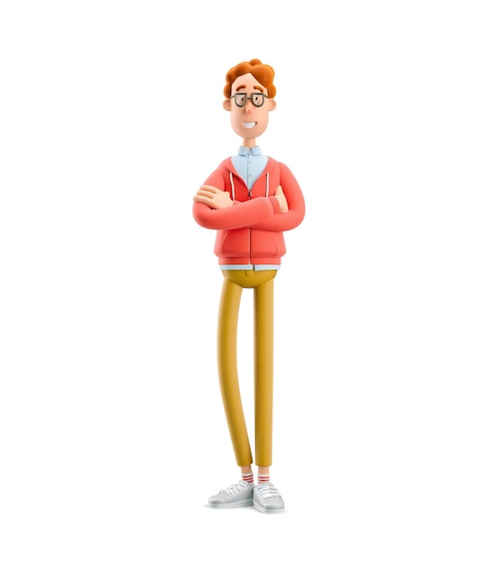 Nerd Larry standing with hands crossed 3d illustration