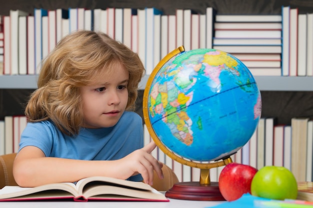 nerd pupil clever child from elementary school with book smart genius intelligence kid ready to lear
