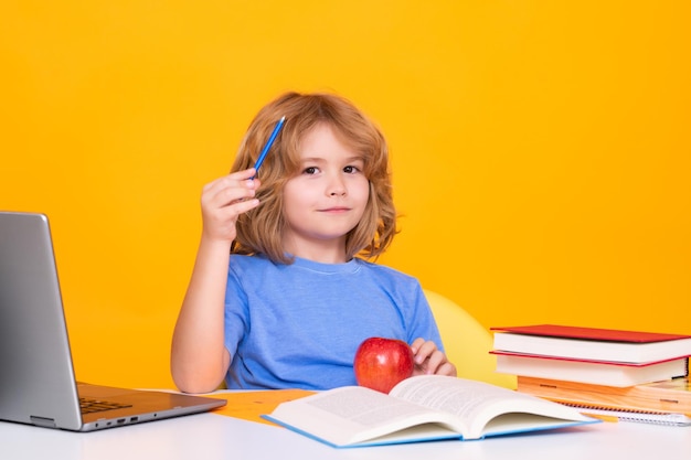 Nerd pupil clever child from elementary school with book smart genius intelligence kid ready to