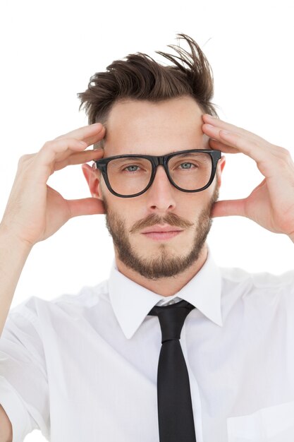 Nerdy businessman getting a headache