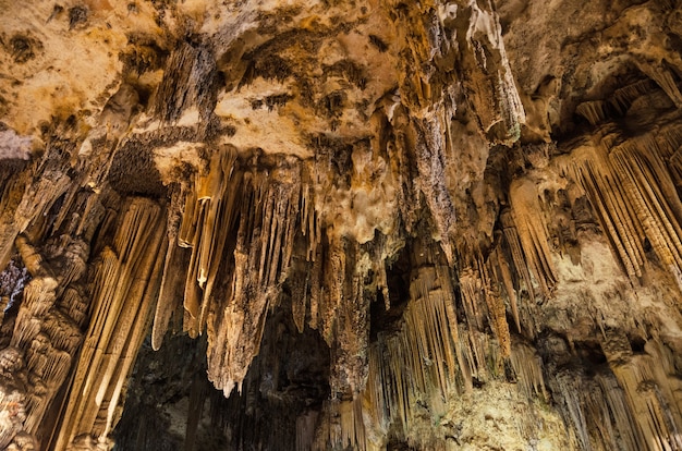 네르 하 동굴. 유명한 Nerja 동굴, Nerja, 말라가, 안달루시아, Sp의 종유석