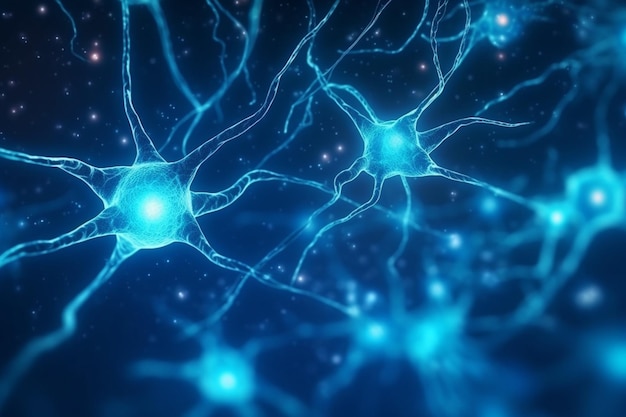 Нервные клетки синего цвета Медицина Биология фон Фон нервных клеток Генеративный ИИ