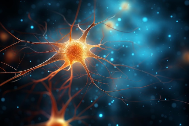 Nerve cell in the brain Vibrant neuron cells on abstract backdrop Neuronal Network Activity