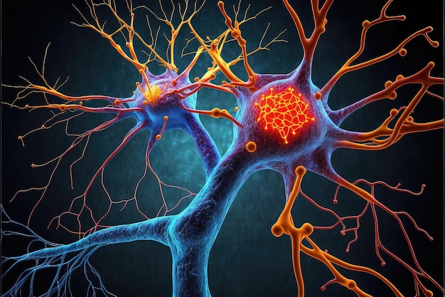 Nerve cells with antibodies abstract background