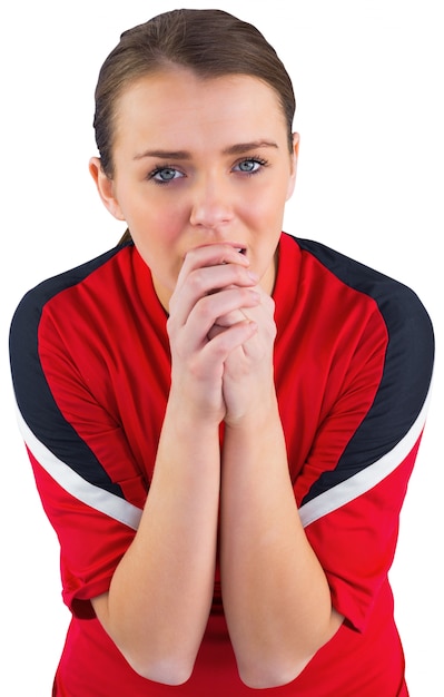 Nervous football fan in red