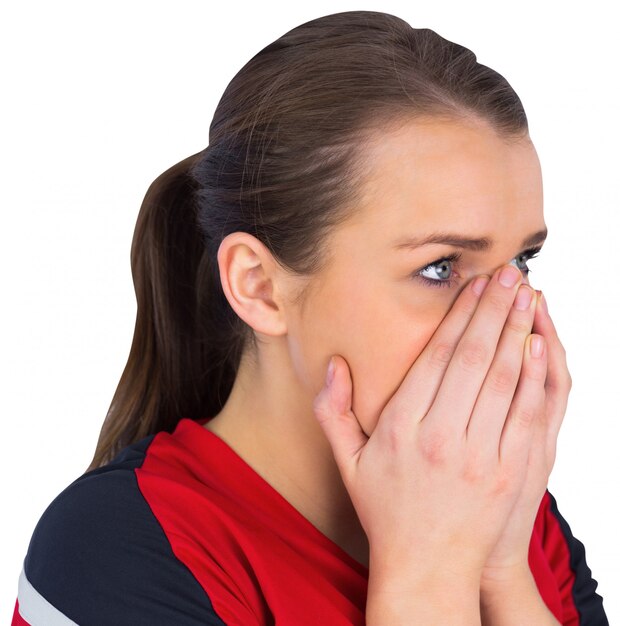 Nervous football fan in red