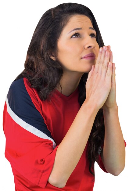 Nervous football fan in red