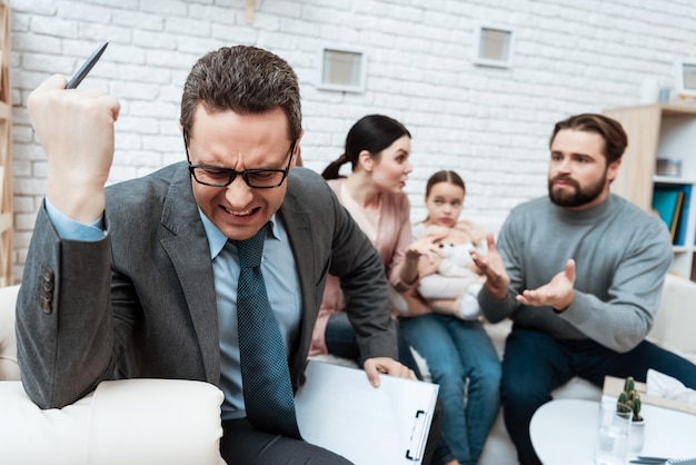 Nervous Psychologist Thinking Family Fighting