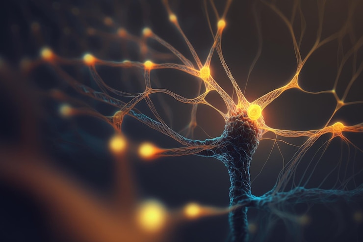 Photo nervous system and nerve endings that conduct current on a black background generative ai