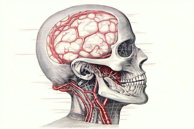 Photo nervous system retro drawing offering educational insights for students medical professionalswhite backgroundgenerated with ai