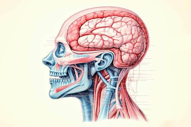 Nervous system retro drawing offering educational insights for students medical professionalswhite backgroundGenerated with AI