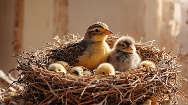 Photo a nest of baby ducks with baby ducks