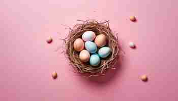 Photo a nest of ega nest of easter eggs with a pink backgroundgs with a pink background