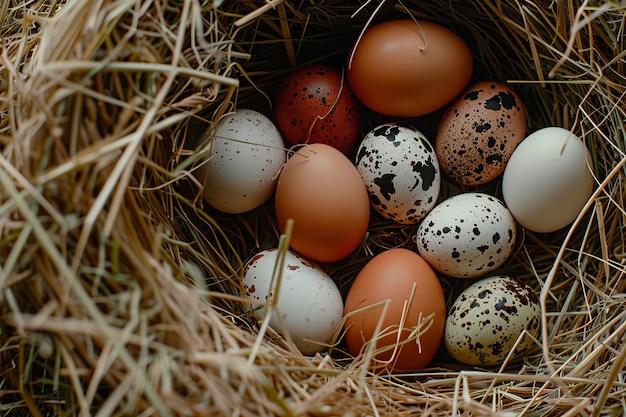 Nest Filled With Various Colored Eggs