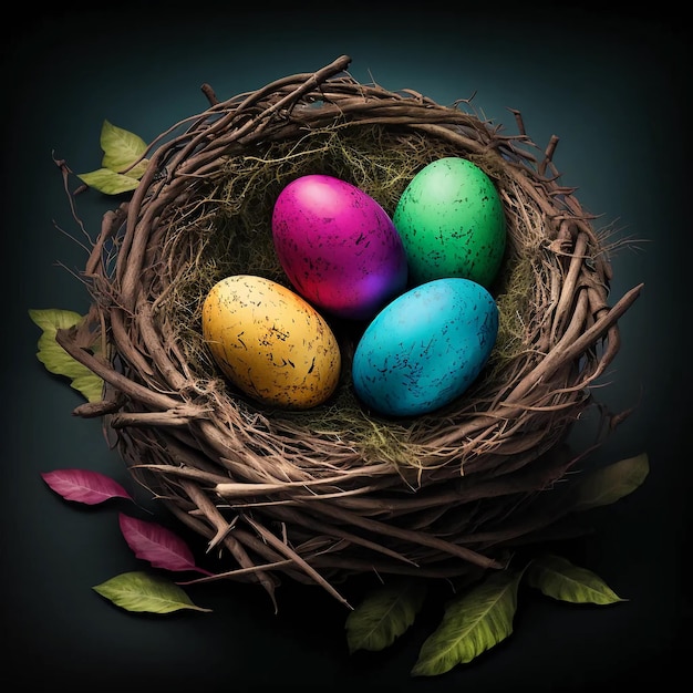 Nest met veelkleurige eieren. Pasen ontwerp