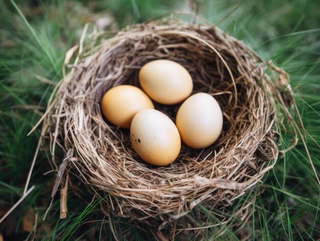 Photo a nest with eggs in it