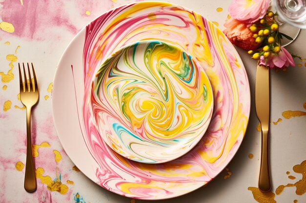 Photo a nestasia pink dinner plate reimagined in a van gogh