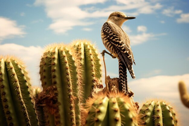 Photo nesting bird on saguaro cactus