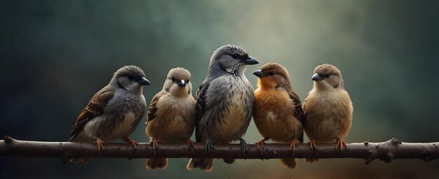 Foto nestled kin een familie van vogels die eenheid en warmte symboliseert closeup klein dier dubbele belichting