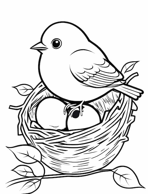 Photo nestlings haven simple cartoon bird coloring page for young children