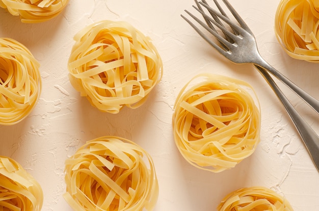 Nests of fettuccine pasta