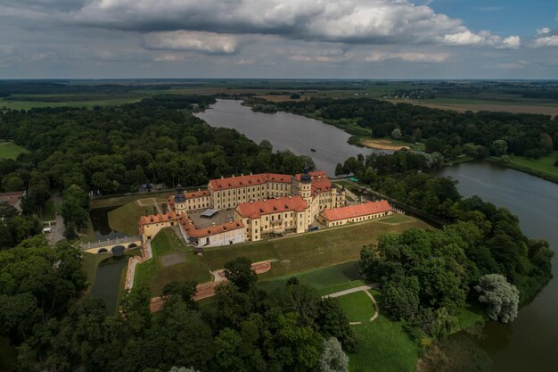 Nesvizh, Belarus - July, 2019: Nesvizh castle most popular tourist attraction of Belarus. Architectural monument of XVII century Renaissance style