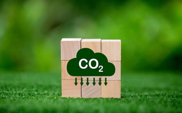 Photo net zero greenhouse gas emissions reduction with carbon credit concept reduce carbon dioxide