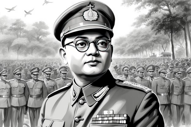 Foto netaji subhas chandra bose sketch van de tekening van netaji subhas chandra bose