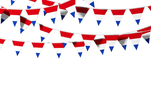 Netherlands flag festive bunting against a plain background d\
rendering